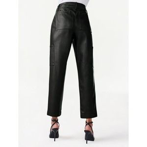 SCOOP - Womens Sz 8 High Rise Faux Leather Cargo 27" Straight Leg Pants-NWT